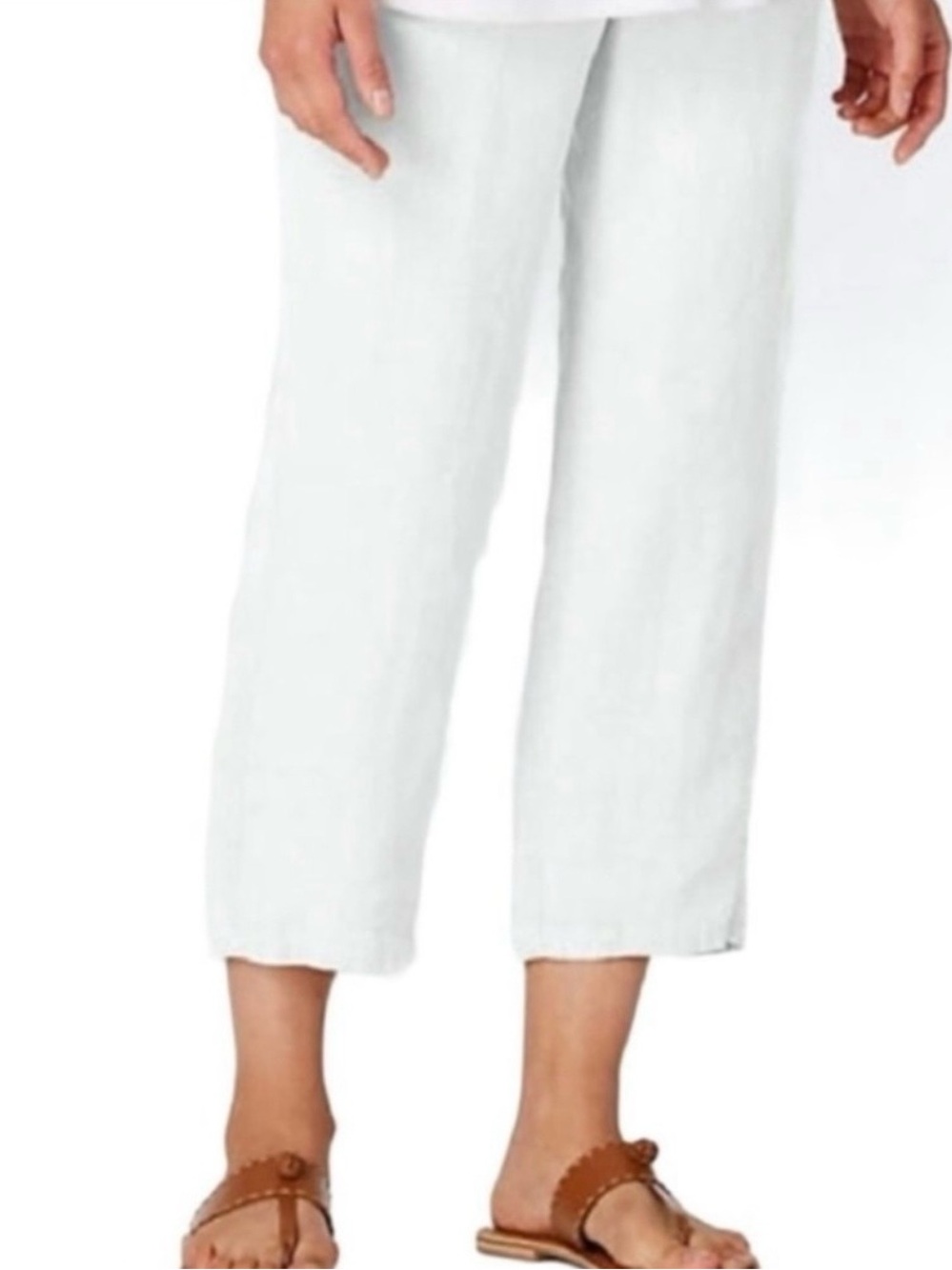 J. Jill Love Linen Cropped Pants // White // Large Petite